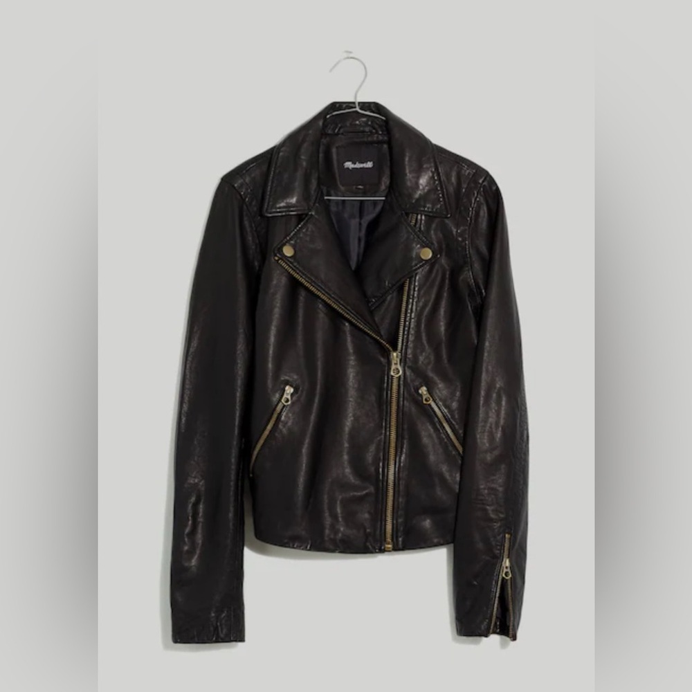NWT Madewell Black Leather Jacket size Medium Brass Hardware Edition - Picture 3 of 13